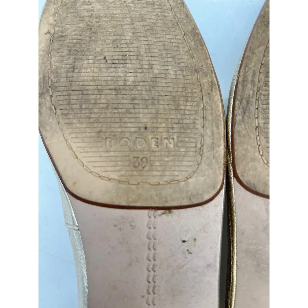 Boden Kitty Flexi Sole Ballet Flats 39 Gold Leather Bow Scalloped Heel